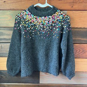 ZARA Grey Sweater with Cascading Sequins Women's Size S
